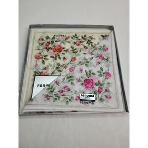 Renoma Paris handkerchief pocket square Hanky Red Rose floral NIB 16" grannycore